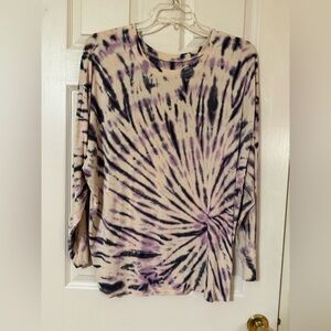 Torrid Purple and Cream Tie-Dye Dolman Long Sleeve Super Soft Knits Crew Tee L